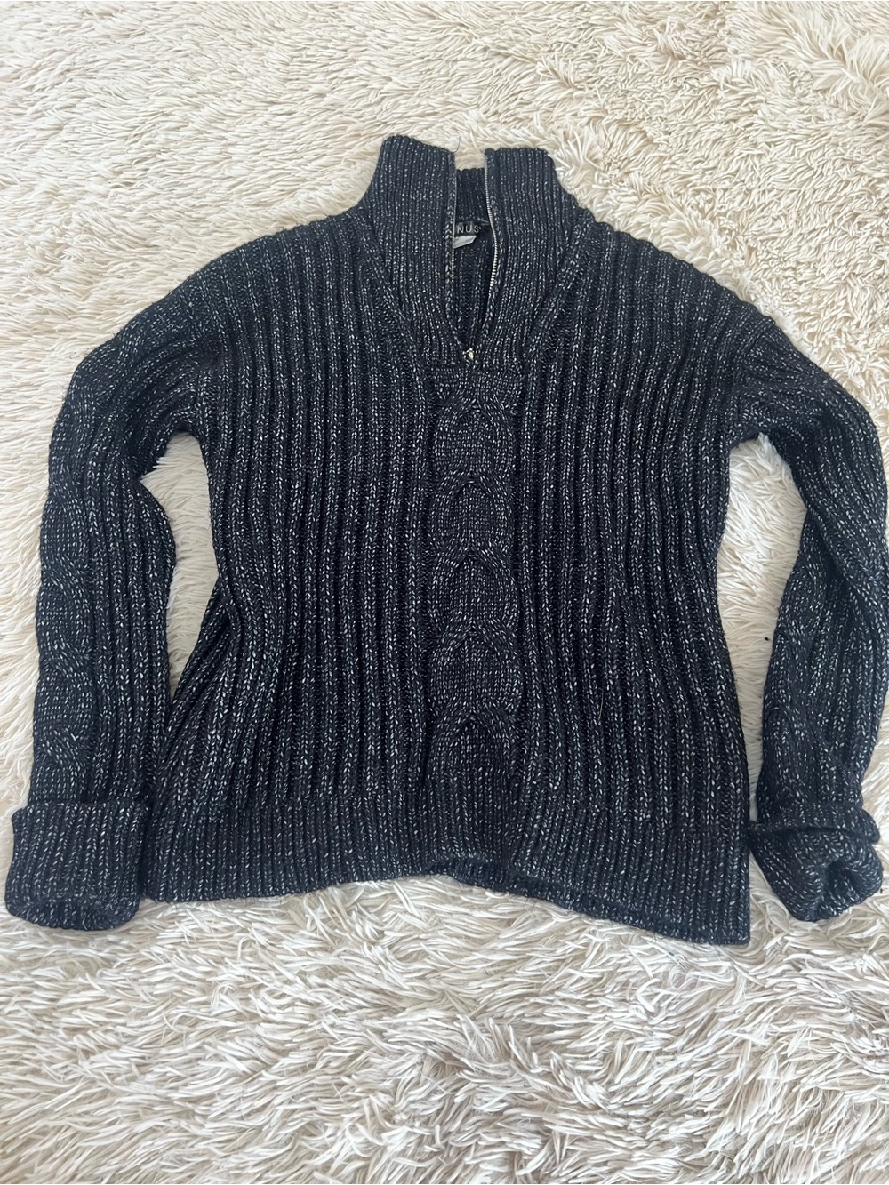 VENUS Black Metallic Ribbed Half-Zip Cable Front Sweater